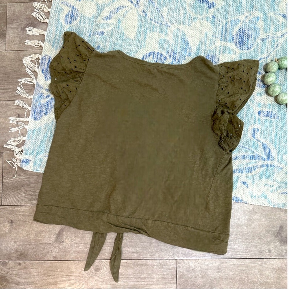 Jane + Delancey Olive Green Tie-Front Flutter Sleeve Cotton Top Women’s Sz XL - Picture 4 of 8